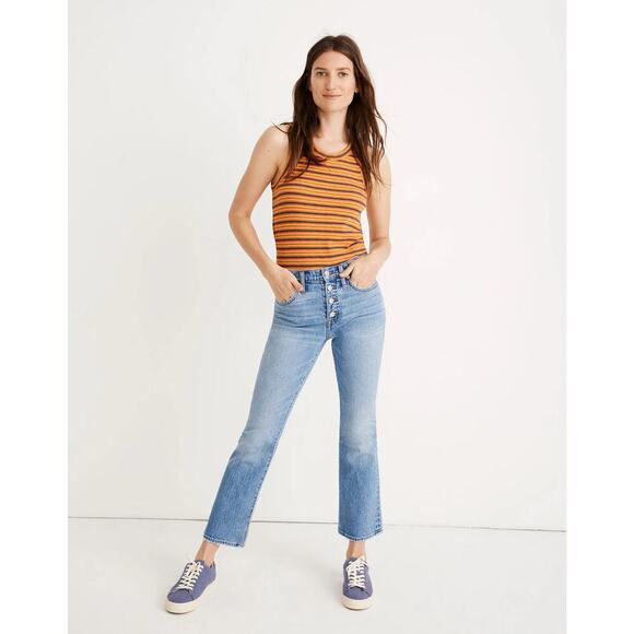 Madewell Cali Demi Boot Jeans Size 32 Dory Wash Comfort Stretch High Rise Crop - Picture 1 of 16